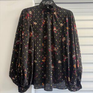 Cecelia Women’s Long Sleeve Blouse, Floral, Black, Large